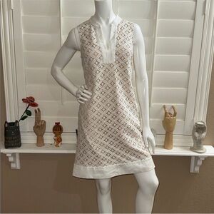 White and Tan Sleeveless Dress